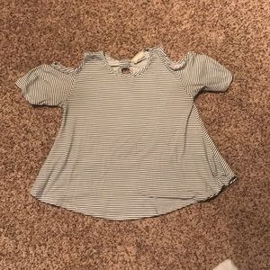 Navy blue and white striped cold shoulder shirt